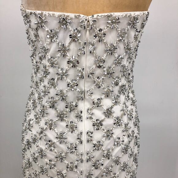 LIV FOSTER Sequin Beaded Halter Dress Size 6 Ivory Bead Fringe Trim NWT FLAW - Picture 10 of 16
